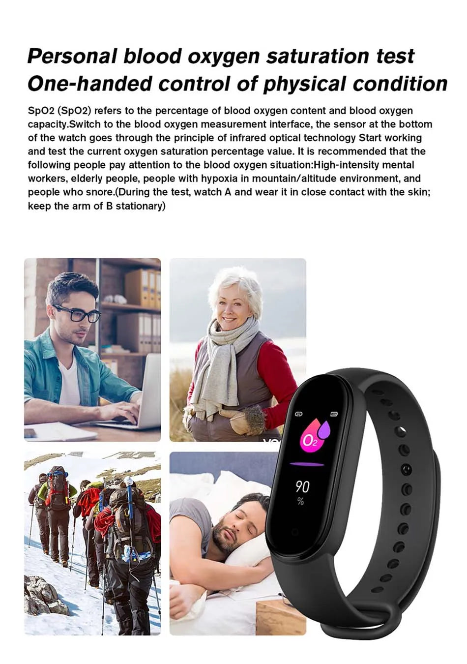 R.E.D. Shopping M6 Smart Fitness Bracelet displaying heart rate monitor and sleep tracking features, IP67 waterproof design