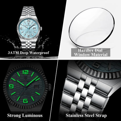 POEDAGAR Men's Luxury Watch – Stainless Steel, Waterproof, Luminous, Date Display, With Box