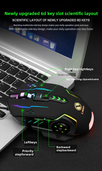R.E.D. Shopping V7 wired mechanical gaming mouse with LED lights, ambidextrous design for laptop and desktop use.