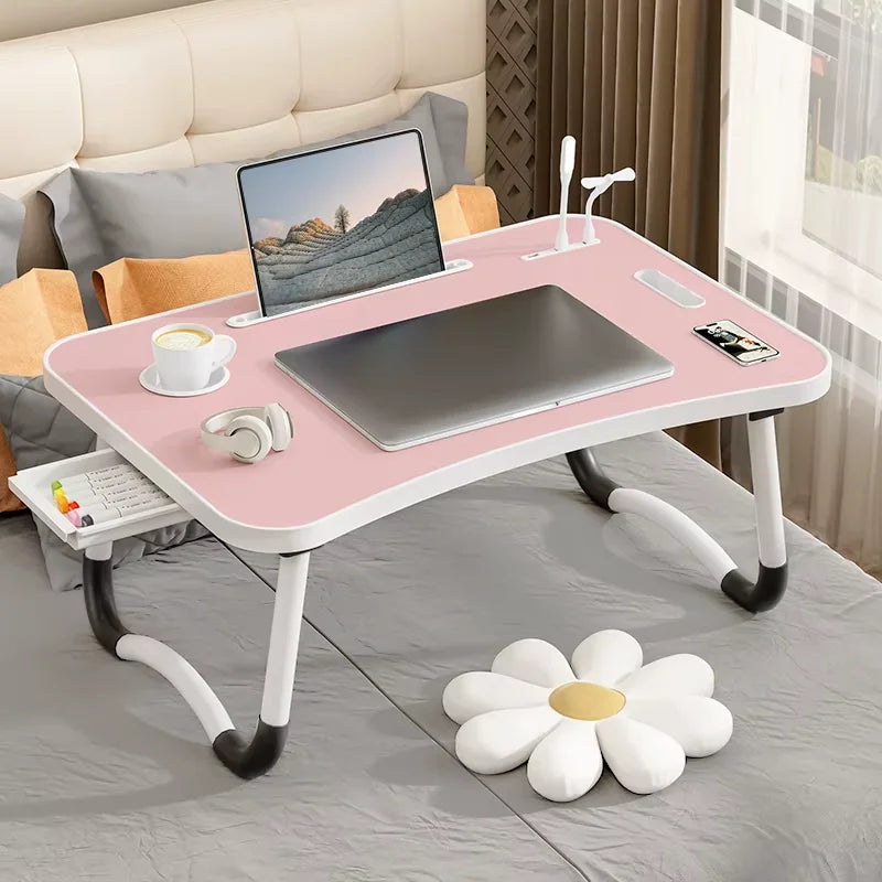 Portable Laptop Desk with USB Light & Fan – Foldable Adjustable Table for Bed & Sofa