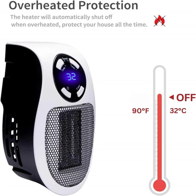 Eco Plug-In Electric Wall Heater — Energy Efficient, Low Noise, Portable Indoor Space Heater