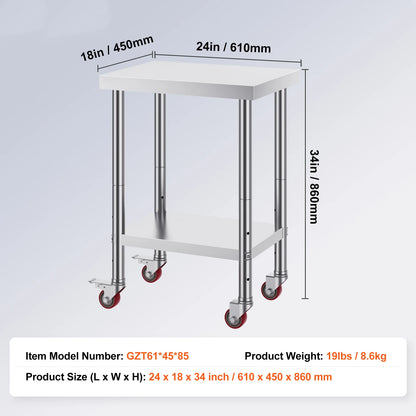 SucceBuy Stainless Steel Commercial Kitchen Worktable – Shelves & Caster Wheels