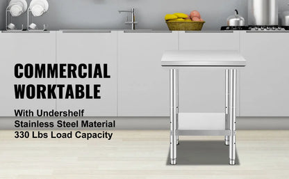 SucceBuy Stainless Steel Kitchen Work Bench – Commercial Catering Worktable with Undershelf | 286–330 LBS | Restaurant & Garage