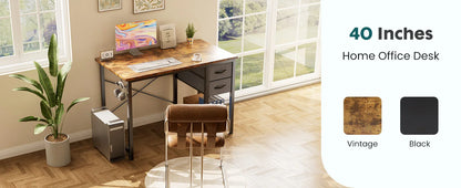JHK Computer Desk with 2 Fabric Drawers | 40" & 47" Reversible Storage