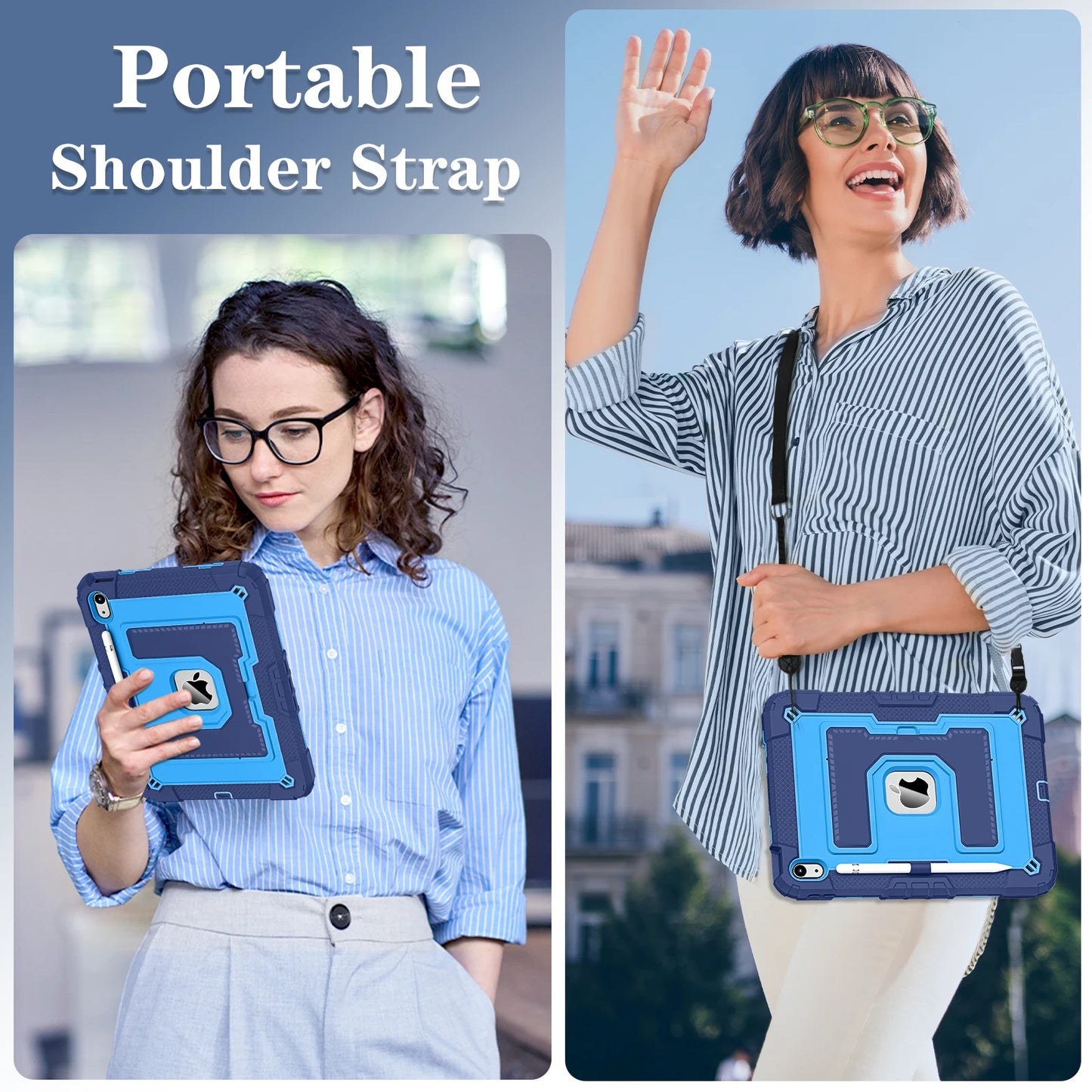 Hybrid 3-Layer Shockproof iPad Case with Shoulder Strap – 11" 2025 / 10.9" 2022