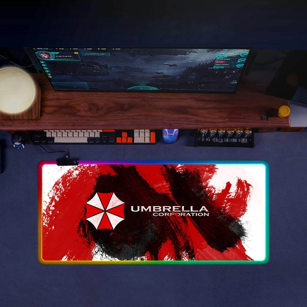 RGB LED Gaming Mouse Pad – Resident Evil Design, Glowing Rubber Mousepad for PC Gamer