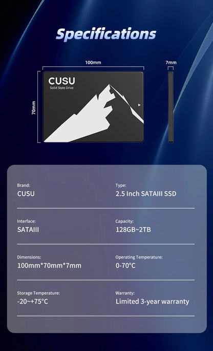 CUSU 2.5" SATA3 SSD | 128GB to 4TB | Internal Solid State Drive | Laptop & Desktop Upgrade