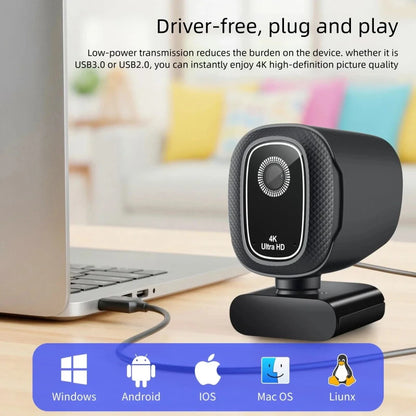 4K Webcam with Microphone & Autofocus – 1080P/2K USB Web Camera for PC, Live Streaming & Online Meetings