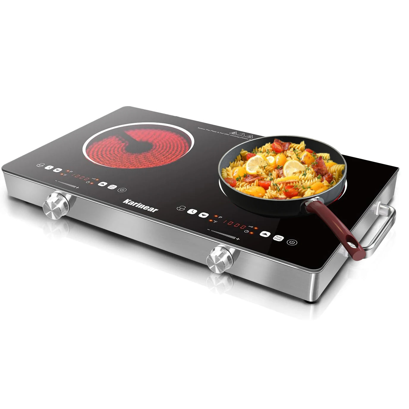 Karinear Ceramic Hob 2 Zones 3200W – Safety Lock, Knob & Touch Control, 56cm Freestanding, 240V
