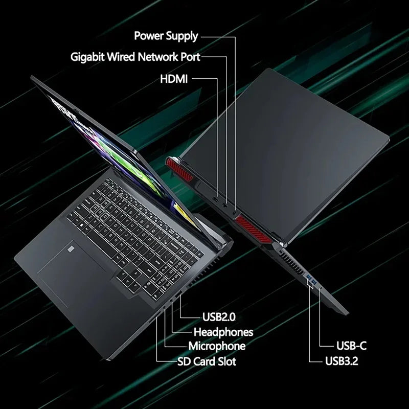 Gaming Laptop 16" — Intel i9-12900H, RTX 4060 8G, Up to 64GB DDR5, 4TB SSD, WiFi 6, Windows 11