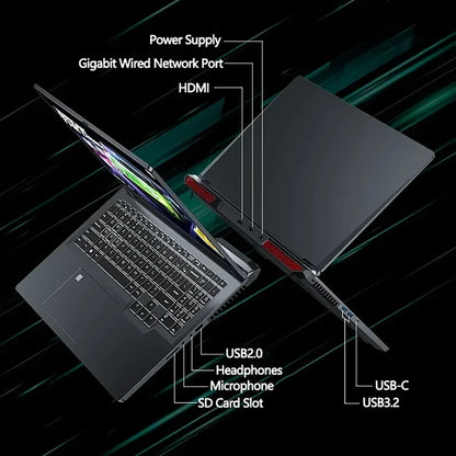 Gaming Laptop 16" — Intel i9-12900H, RTX 4060 8G, Up to 64GB DDR5, 4TB SSD, WiFi 6, Windows 11