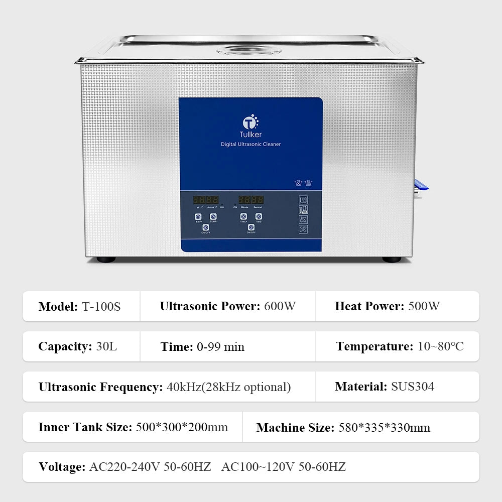 Industrial Ultrasonic Cleaner 2L–30L – Metal, DPF & Engine Parts Degreaser, EU/UK/US/AU Plug