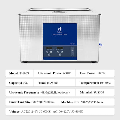 Industrial Ultrasonic Cleaner 2L–30L – Metal, DPF & Engine Parts Degreaser, EU/UK/US/AU Plug