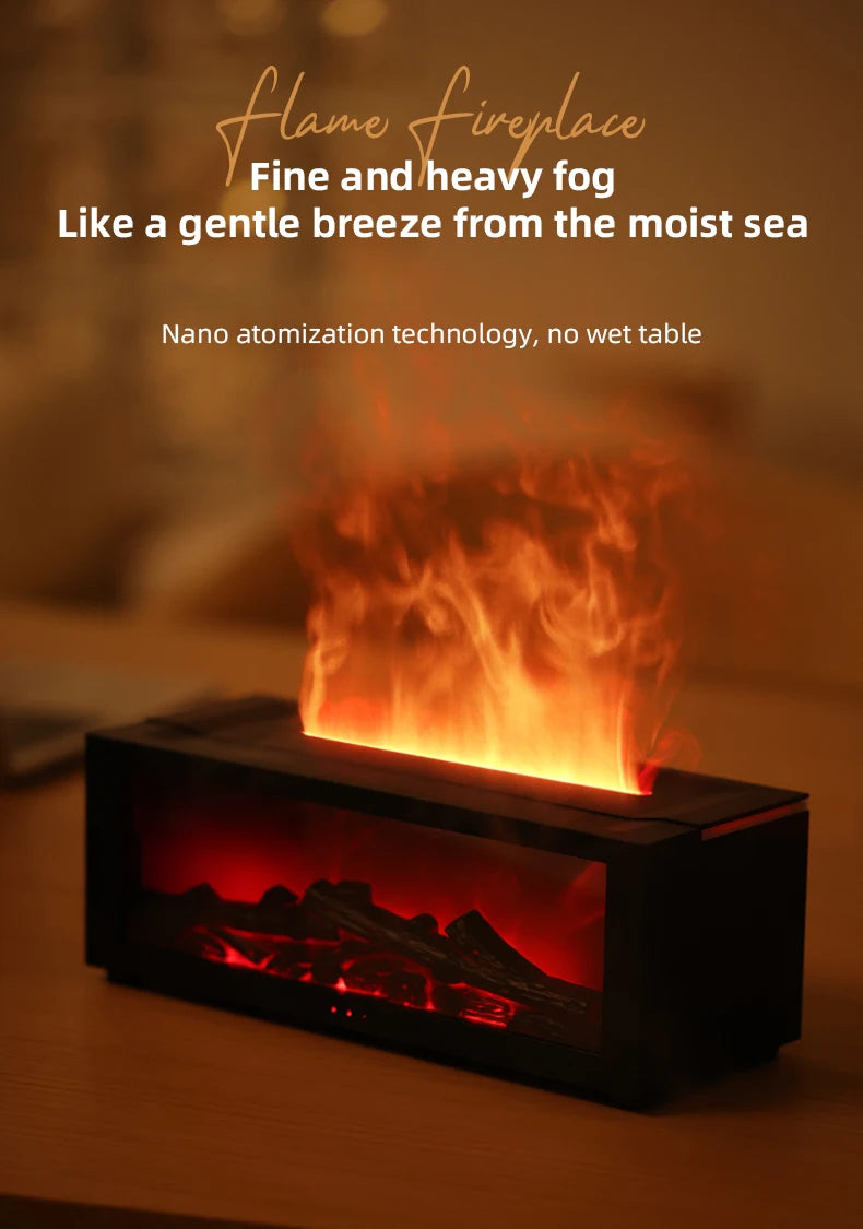 Fireplace Aroma Diffuser & Air Humidifier — Colorful Flame Effect, Timer, Remote Control, Home & Office
