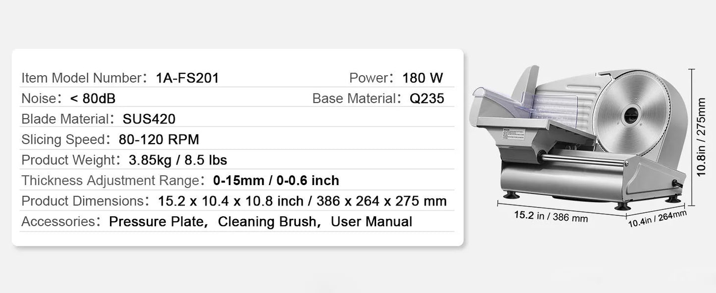 SucceBuy Electric Meat Slicer | 200W | 19cm Blade | Adjustable Thickness | EU 220V