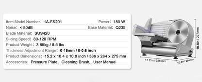 SucceBuy Electric Meat Slicer | 200W | 19cm Blade | Adjustable Thickness | EU 220V
