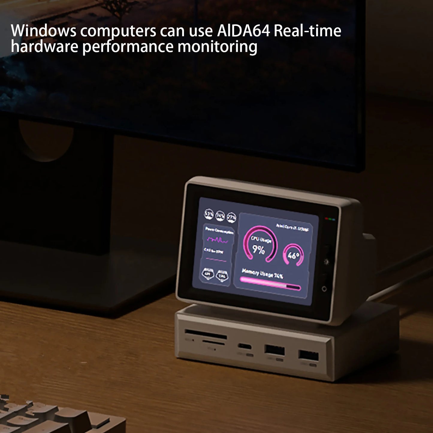 3.5" IPS Mini Screen with USB-C Hub – AIDA64 CPU/RAM Monitor for PC & MacBook