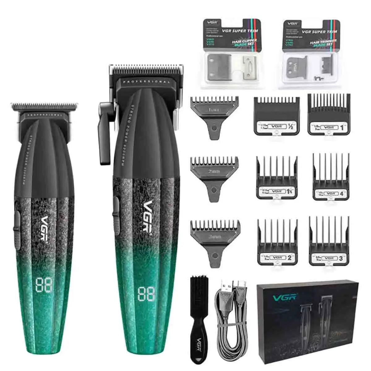 VGR V-640 S3 Professional Hair Clipper – 9000 RPM, Type-C, 160 Min Runtime | Black/Red/Green