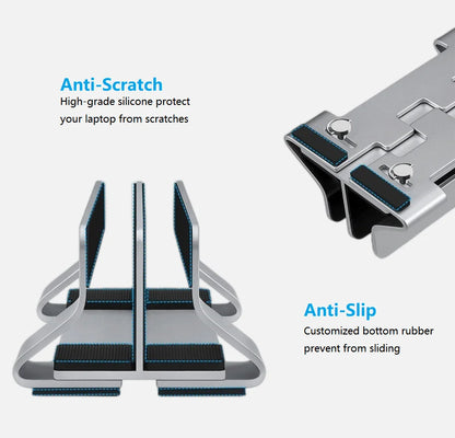 Aluminum Vertical Laptop Stand – Tool-Free, Adjustable 12–30mm, for MacBook, Lenovo, HP, Dell and More