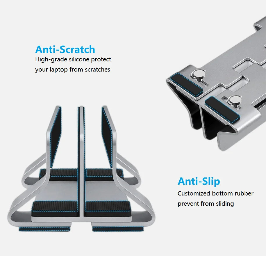 Adjustable Aluminum Vertical Laptop Stand — Tool-Free, 12–30mm Width, Universal Fit