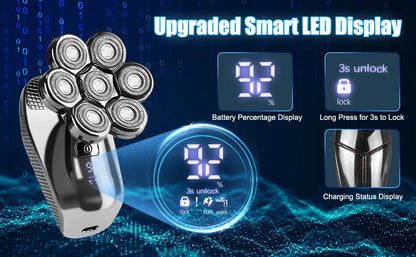 DUTRIEUX 5-in-1 7D Head Shaver for Men – Cordless, Wet & Dry, LED Display, Waterproof, Grooming Kit