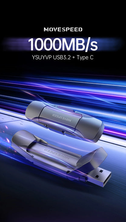 MOVESPEED 1000MB/s USB 3.2 Gen2 Flash Drive – Type-C Solid State Pen Drive 128GB–2TB