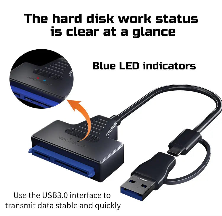 USB 3.0 to SATA Cable for 2.5"/3.5" HDD & SSD – with 12V/2A Power Adapter