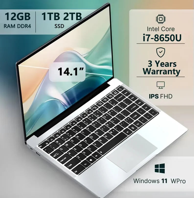 2026 Portable Laptop — Intel i7-8650U, 16GB RAM, 1TB SSD, Office & Gaming, Windows 11 Pro