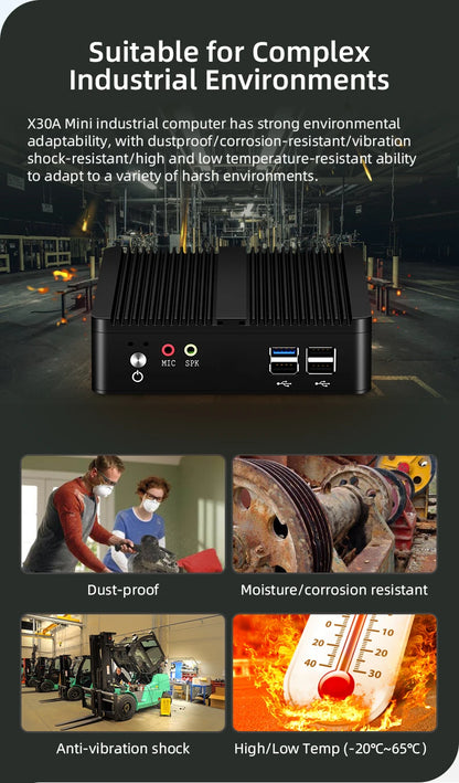 XCY Fanless Mini PC – Intel Celeron J1900, Quad-Core, Gigabit Ethernet, HDMI, VGA, WiFi, Windows/Linux