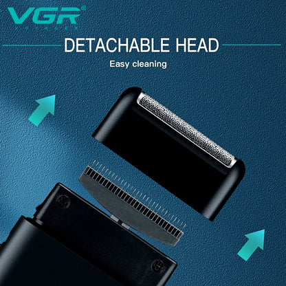 VGR electric shaver by R.E.D. Shopping, portable mini shaver with USB charge, designed for beard trimming and grooming.