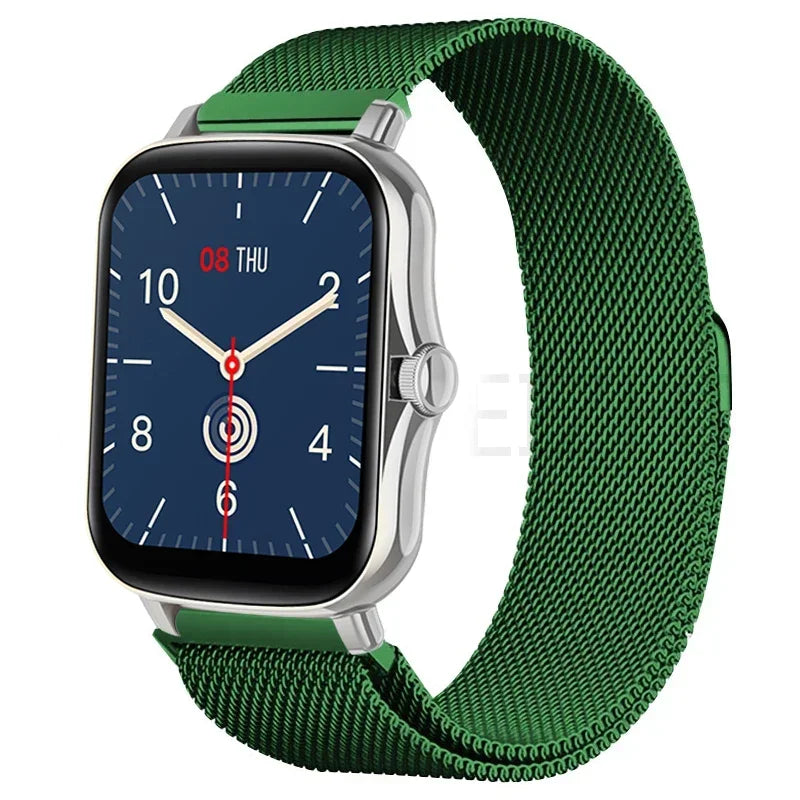 Metal magnetic watch strap for Amazfit GTS and GTR, 20mm and 22mm bracelet, stainless steel band with adjustable magnetic clasp.