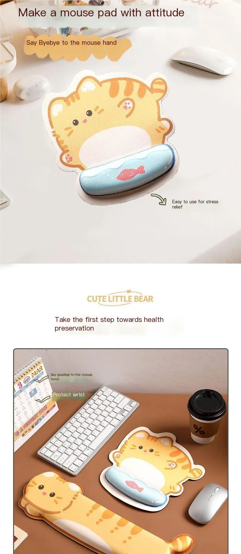 Cute Cartoon Corgi & Cat Mouse Pad with Wrist Rest – Memory Foam, Anti-Slip, Office Gift