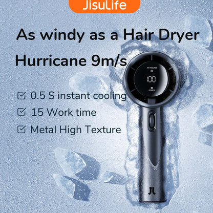 JISULIFE Mini Portable Hand Fan – 100 Wind Speeds, LED Display, 3600/5000mAh, Brushless Motor