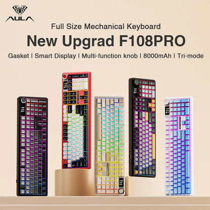 AULA F108Pro Wireless Mechanical Keyboard – Bluetooth, Gasket, Hot-Swap, TFT Display, RGB, 98 Keys