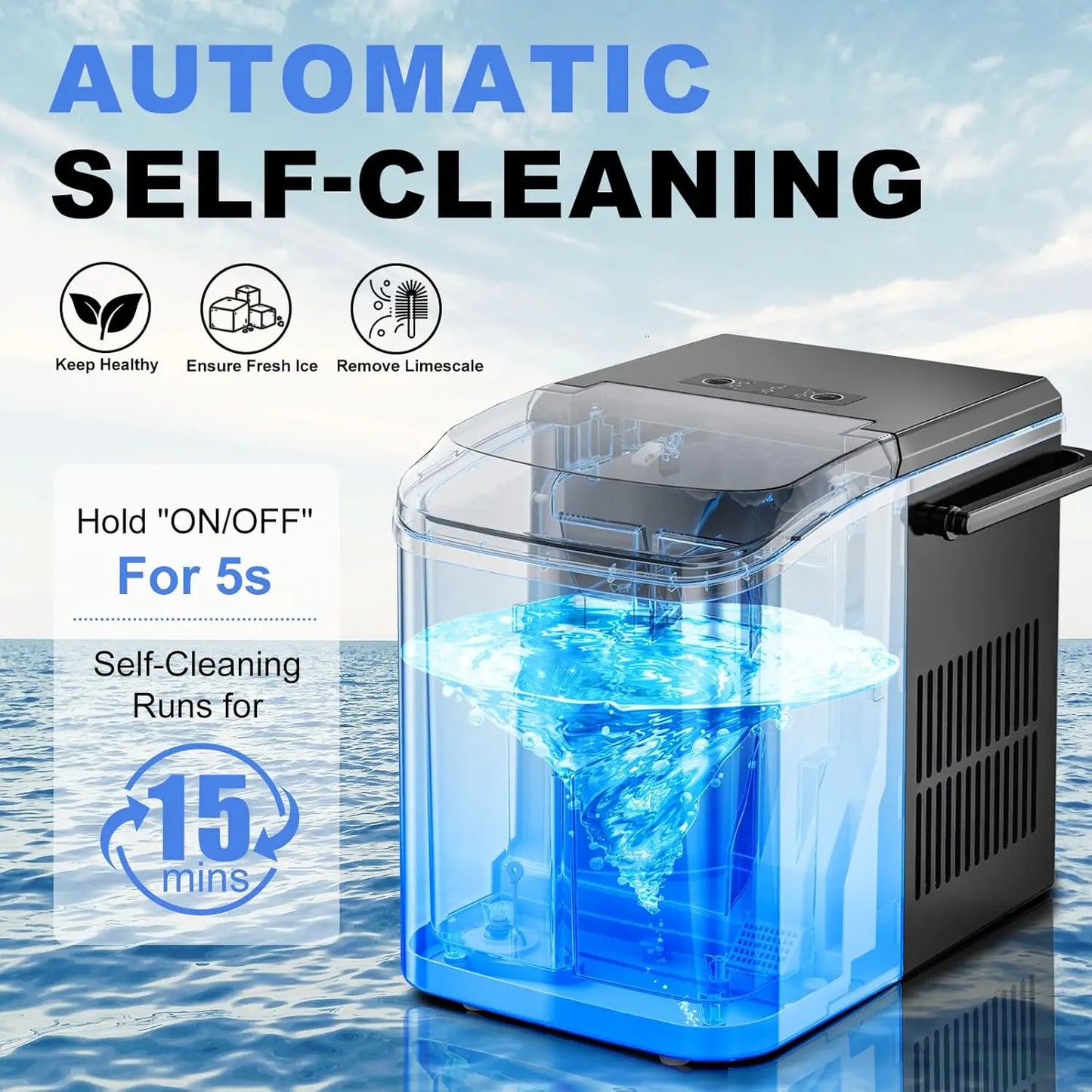 Portable Ice Maker Machine – 9 Cubes in 6 Minutes, 26 lbs/Day, Auto-Clean, Basket & Scoop Included | Home, RV & Camping