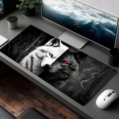 Large Gaming Mouse Pad Black and White Wolf King Design Non-Slip Base Heavy Duty for Desktop Laptop desk pad office accessories
