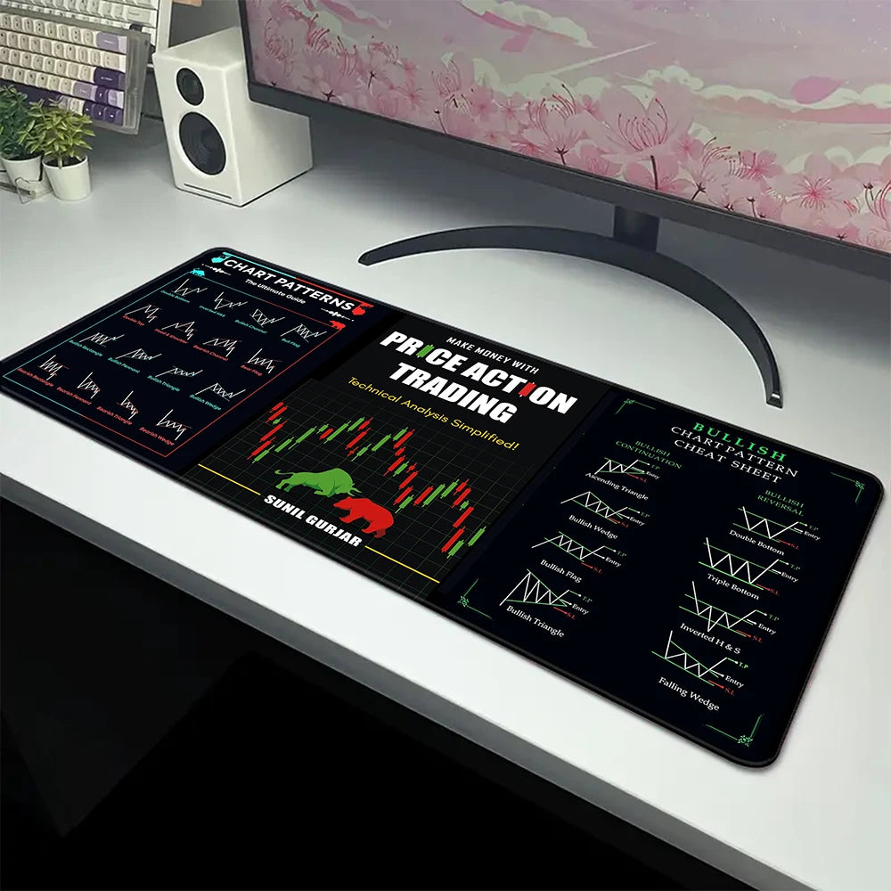 Stock Market Chart Pattern Mouse Pad Large Game Mouse Mat Gaming Mousepad Speed Keyboard Pads Table Carpet Gamer Deskmat