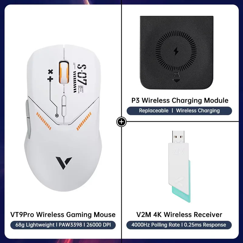 Rapoo VT9PRO Wireless Gaming Mouse – 68g Ultra-Light, PAW3395 26000DPI, 8K Polling, 8 Buttons