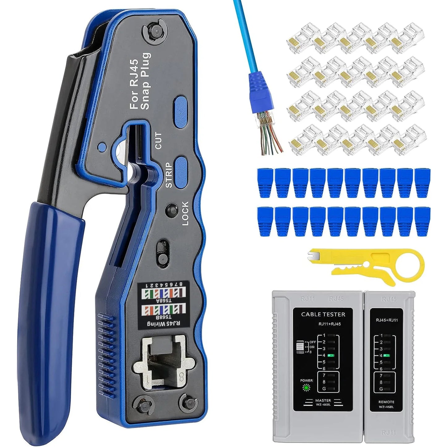 ZoeRax RJ45 Crimp Tool Kit | CAT5e CAT6 Pass-Through Ethernet Crimper | 8P8C Modular Connectors