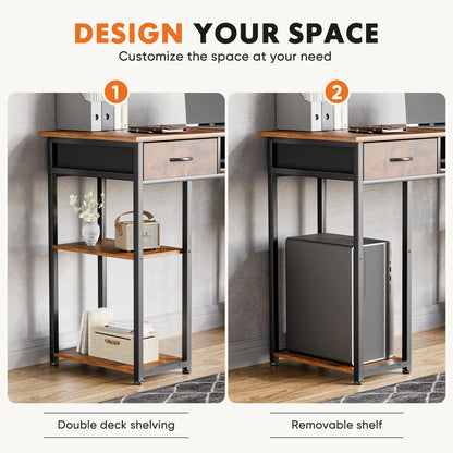JHK 48" Gaming Desk with Fabric Drawers & Storage Shelves – Metal Frame Home Office
