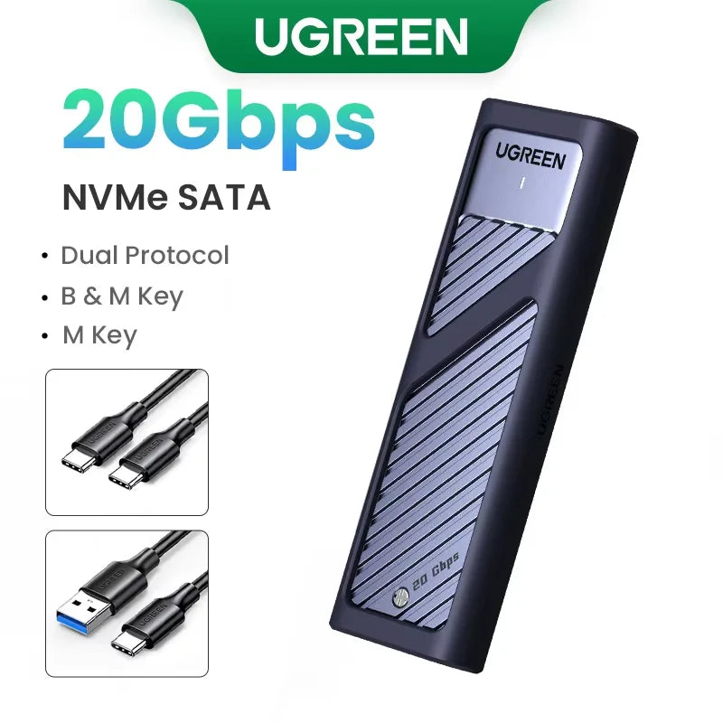 UGREEN M.2 SSD Enclosure | NVMe & SATA | USB 3.2 Gen2 20Gbps | Supports 2230–2280