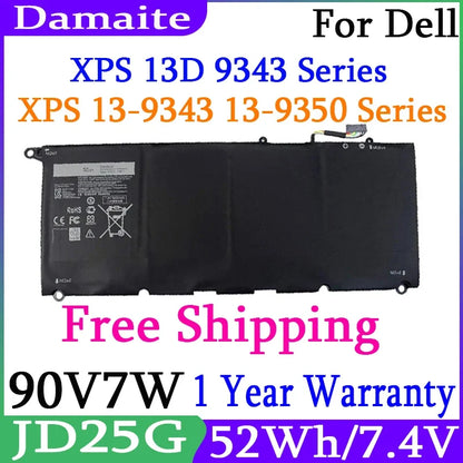 Dell XPS 13 Replacement Battery 90V7W JD25G – 7.4V 52Wh 7000mAh | XPS 9343 9350