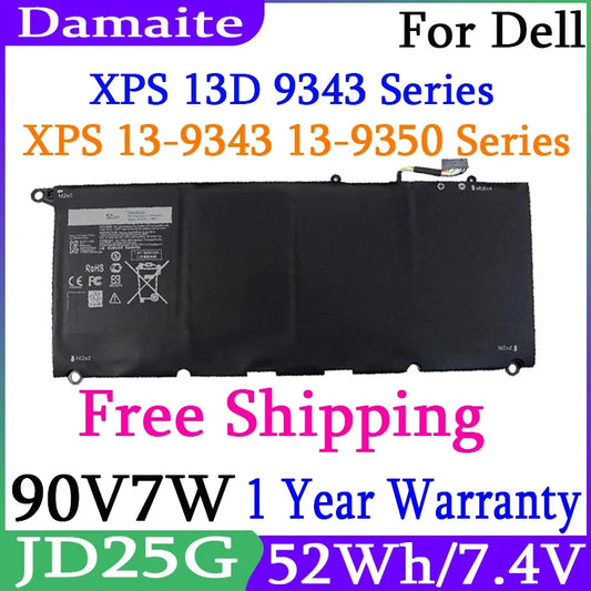 Dell XPS 13 Replacement Battery 90V7W JD25G – 7.4V 52Wh 7000mAh | XPS 9343 9350