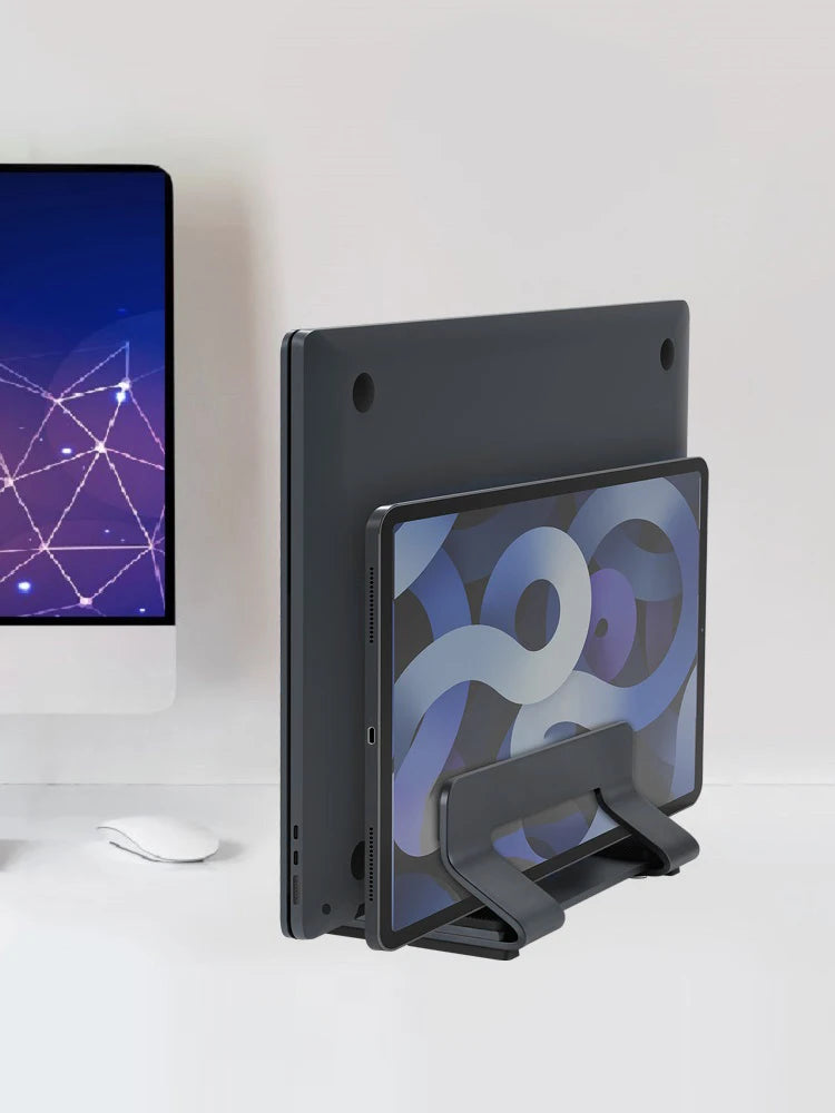 Aluminum Vertical Laptop Stand – Tool-Free, Adjustable 12–30mm, for MacBook, Lenovo, HP, Dell and More