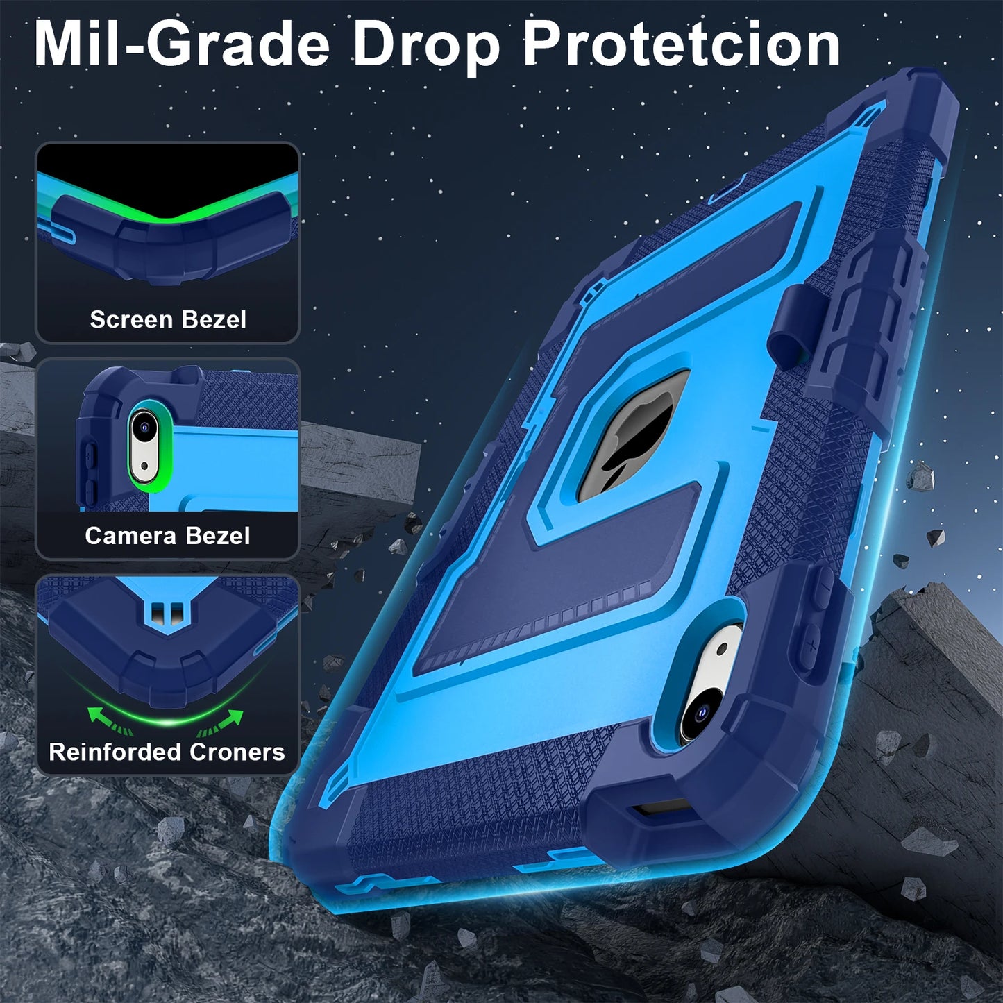 Hybrid 3-Layer Shockproof iPad Case with Shoulder Strap – 11" 2025 / 10.9" 2022