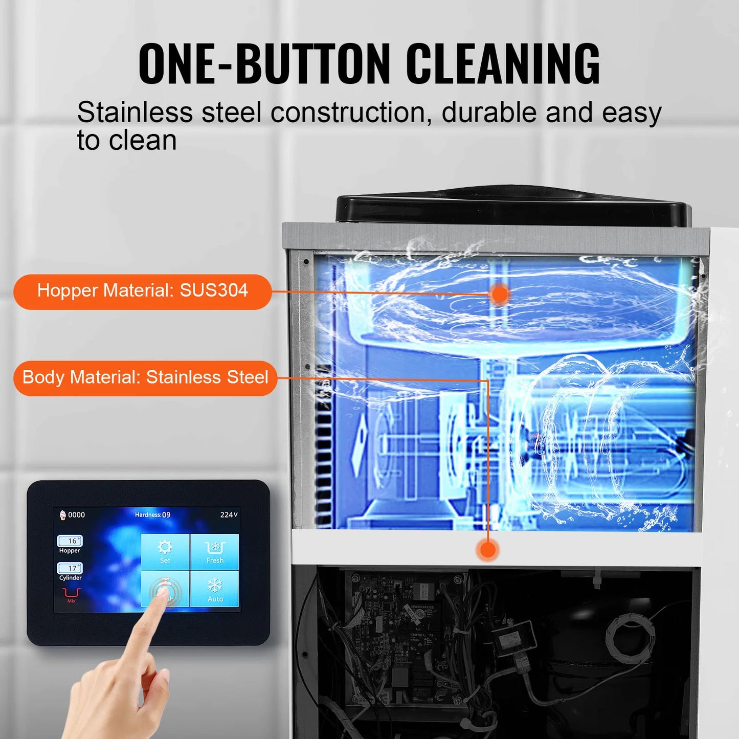 SucceBuy Commercial Soft Serve Ice Cream Machine – Single Flavor, Touch Screen, Auto Clean