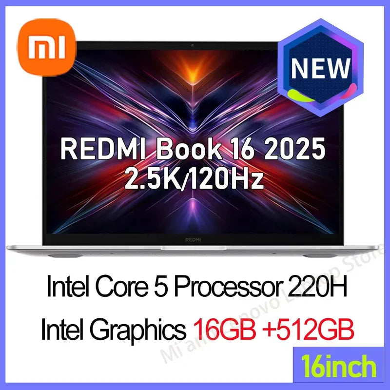 Xiaomi Redmi Book 16 2025 — Intel Core 5-220H, 16/32GB RAM, Up to 1TB SSD, 2.5K 120Hz