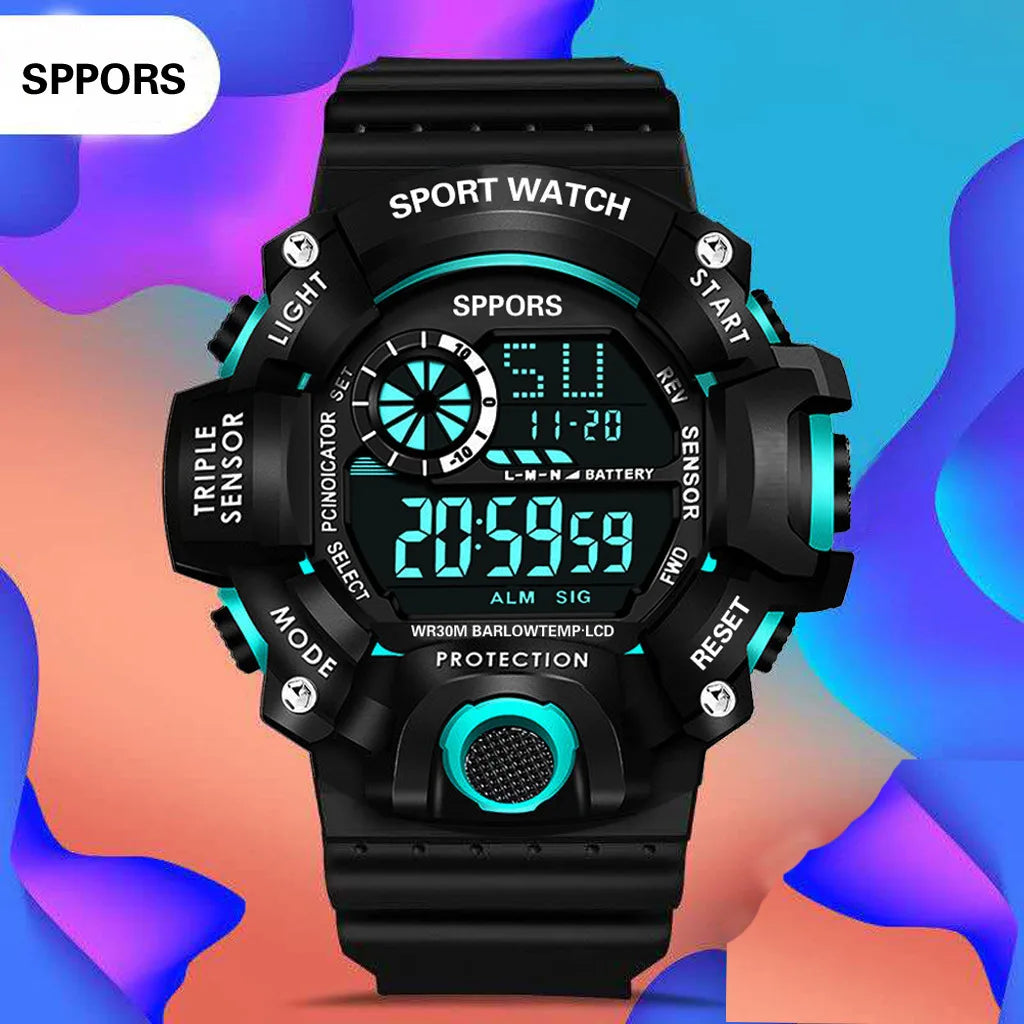 Men's sports electronic wristwatch with large dial, waterproof design, luminous display, and alarm from R.E.D. Shopping