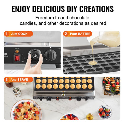 SucceBuy 50Pcs Mini Dutch Pancake Maker | Commercial Non-Stick, Dual Temp & Time Control, Dorayaki Baker