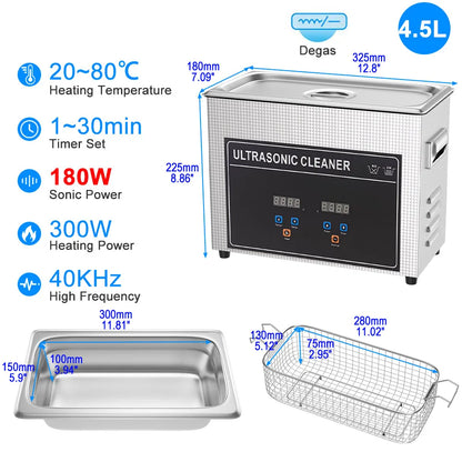 Ultrasonic Cleaner Bath 800ml–30L – Heated 35W–900W Portable Washing Machine, EU/UK/AU/US Plug